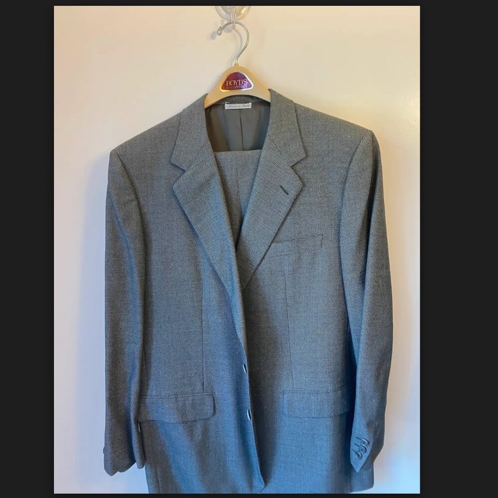Custom Belvest Men's Suit, Gray, Patterned
